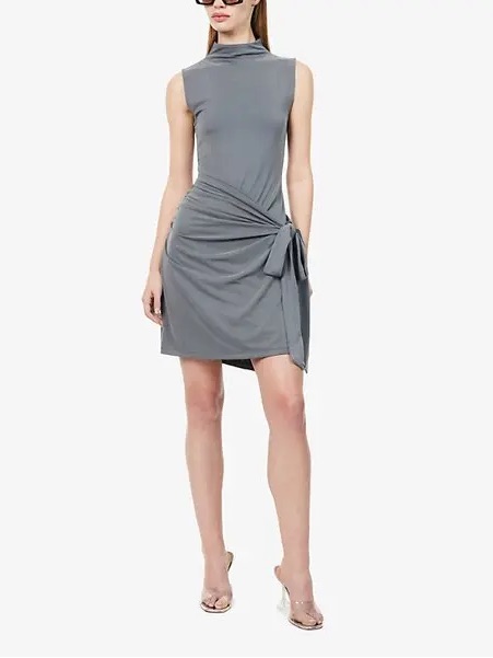Nwt Sleeveless Gray Knot-Front Midi Dress